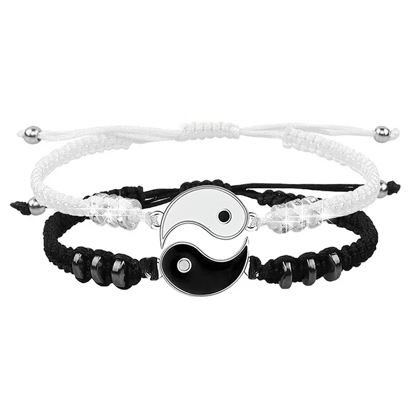 Yin Yang Couple Bracelets - Handmade Adjustable Friendship Bangles for Lovers