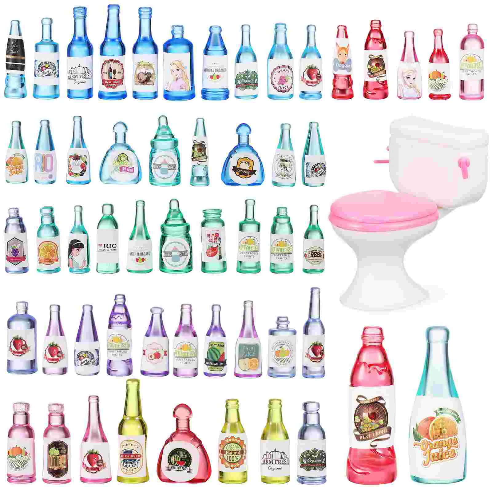 

50 Pcs Mini Bottle Set + Toilet Tabletop Decor Bottles Pretend for Home Miniature Resin Of Beer Home+decor