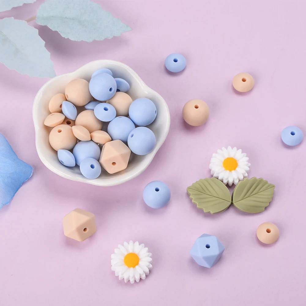 LOFCA 40Pcs Silicone sunflower Beads Plant silicone Flower Beads Silicone Teether Necklace pacifier making Bpa free food grade 3