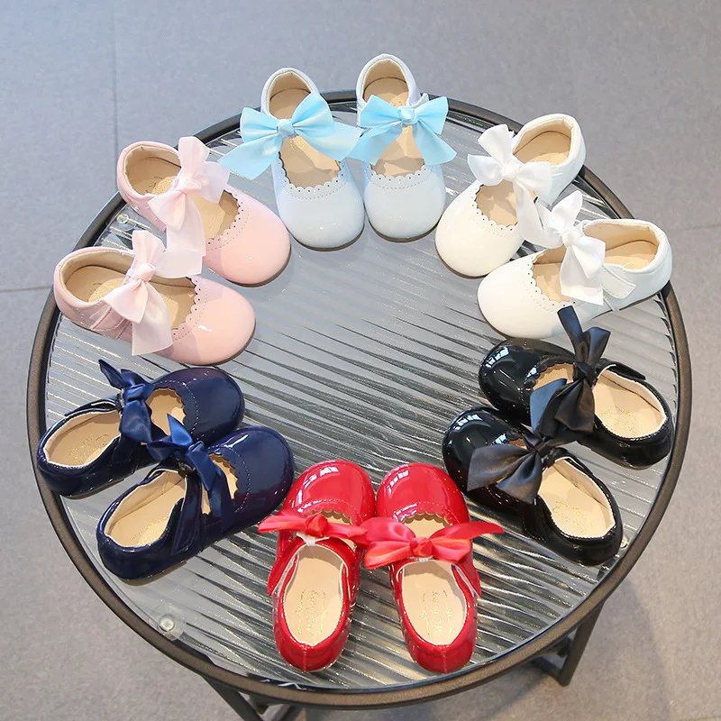 

Spring Leather Shoes For Girls Flats Spring Bowtie Princess Mary Jane Single Shoes Baby Toddler Pink Sapato Infantil Menina