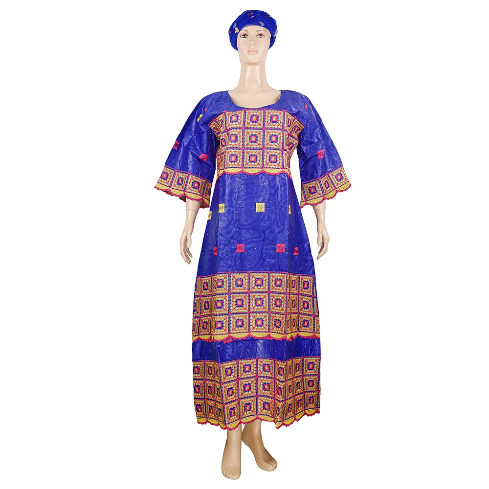 H&D Dashiki African Dresses For Women Bazin Riche Fabrics 2022 Evening Party Ladies Embroidery Dresses Maxi Dress With Turbans