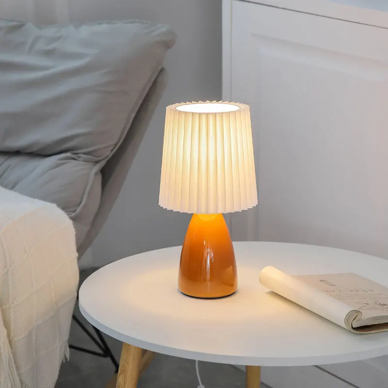 Table Lamp LED Night Lamp Milkshake Bedroom Night Lamp DESK LIGHT E27 Pleats Table LED INS Floor Girl Bedside Ceramic Indoor Lighting