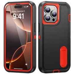 Shockproof Heavy - Duty Metal Bracket Phone Case - iPhone 15 Plus (Black - Orange)