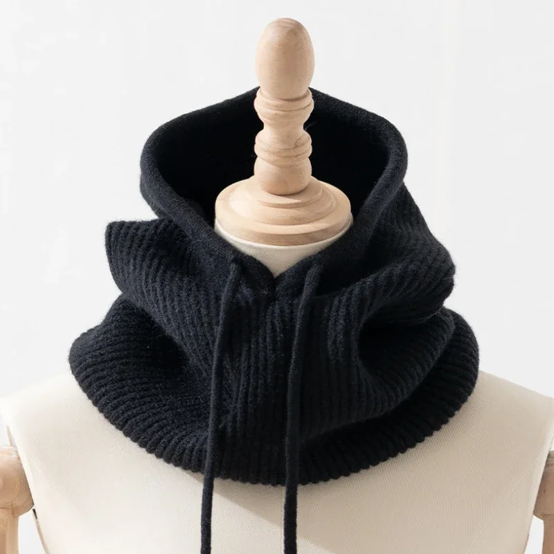 Fashion Winter Women's Head Hooded Hat Scarf Dual-purpose One Thick Warm Knitted Pullover Beanies Skullies for Women Girls New 2