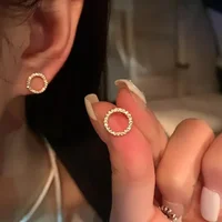 Delicate Small Circle Stud Earrings for Women Gold Color Crystal Minimalist Korean Party Summer Fashion Jewelry Accessories 1