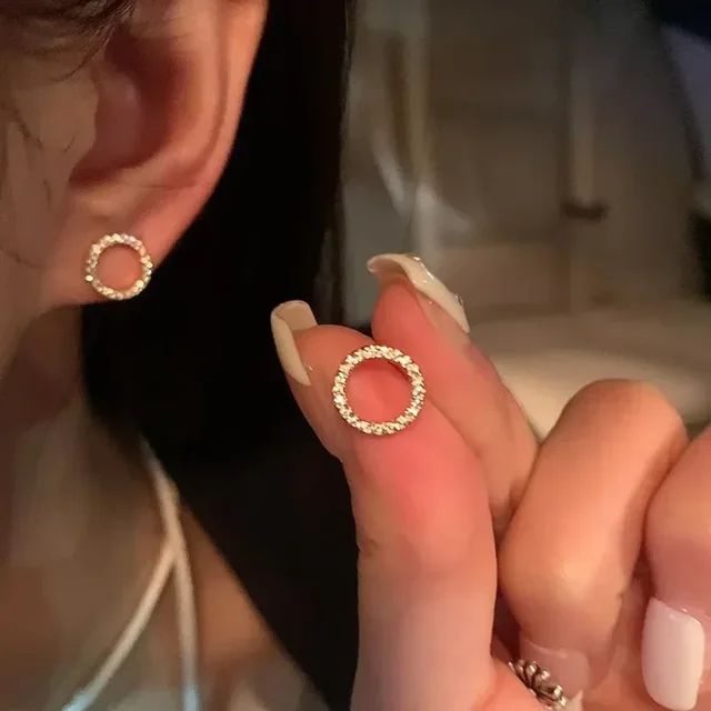 Delicate Small Circle Stud Earrings for Women Gold Color Crystal Minimalist Korean Party Summer Fashion Jewelry Accessories 1