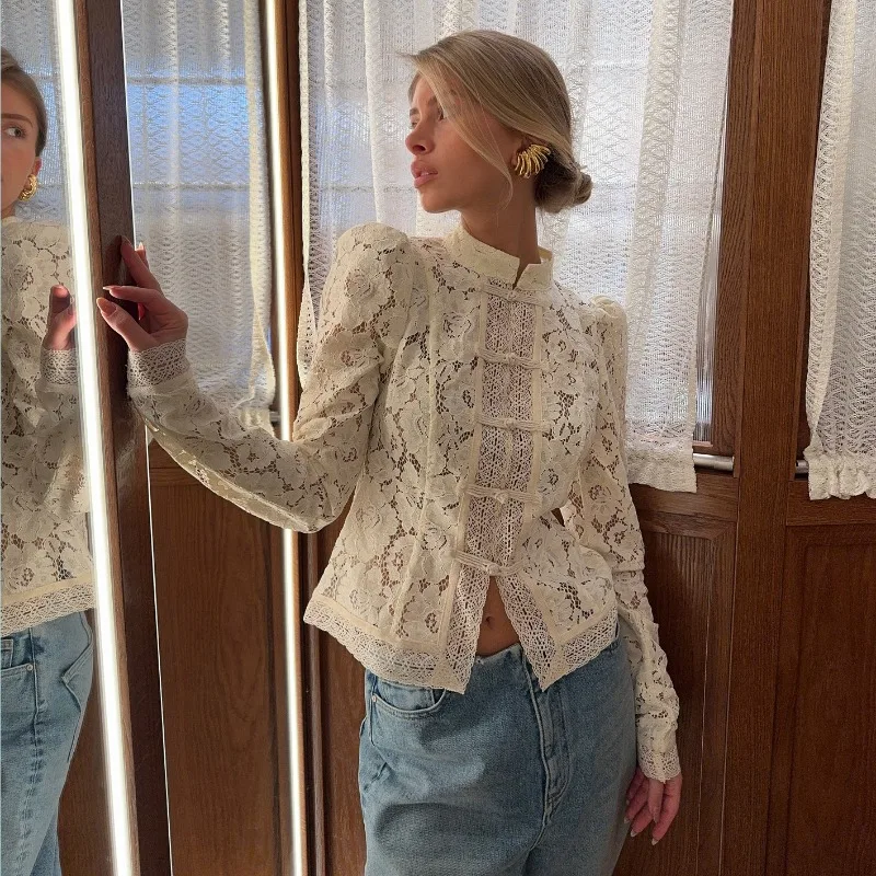 Embroidery Lace Puff Blouse 1