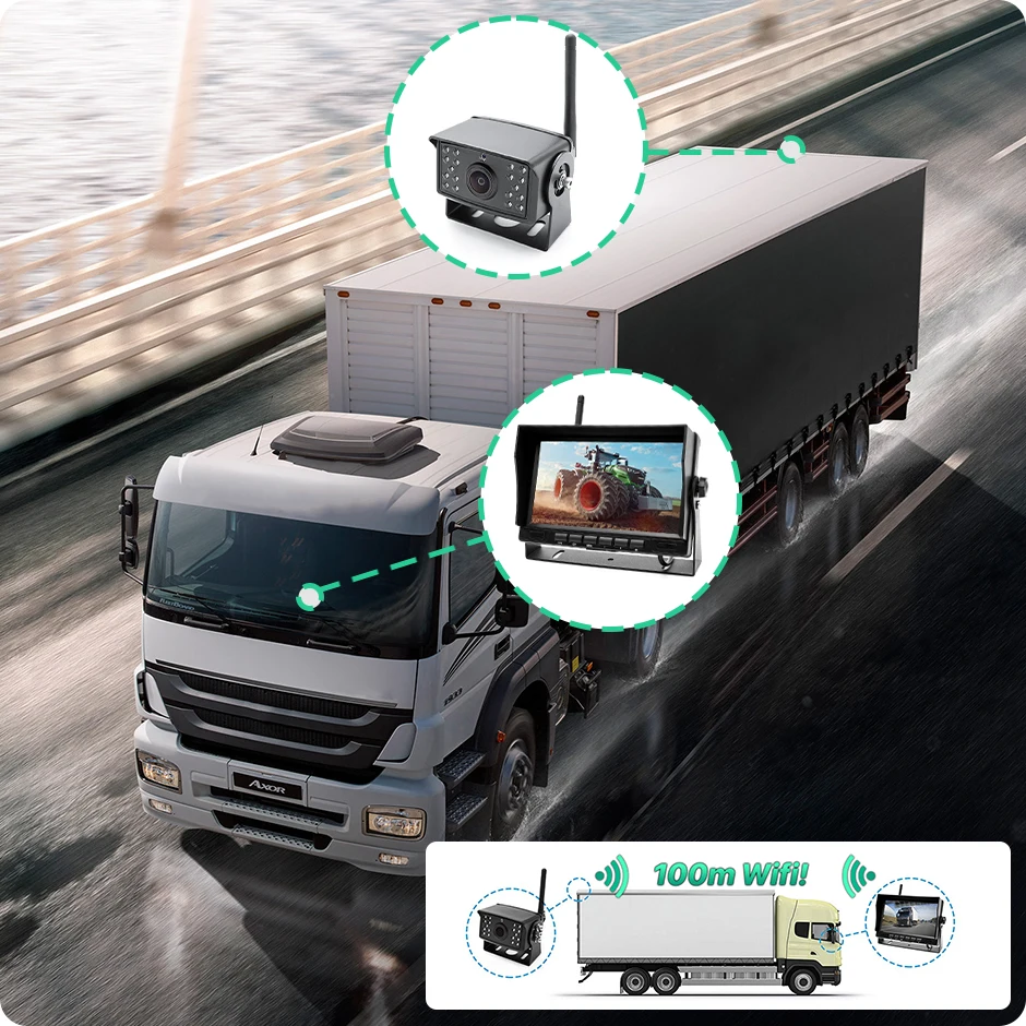 Wireless Truck DVR Monitor AHD 720P High Definition Night Vision Reverse Backup Recorder Wifi Camera 7 inch For Bus Car GreenYi monitor display car parking monitor