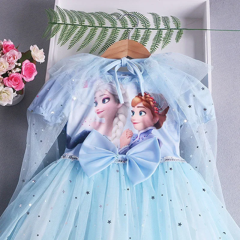 Kid Girls sukienki Cartoon Frozen Anna Elsa księżniczka ubrania dla dzieci lato bawełna Moon Star Baby Wedding Party formalna suknia balowa