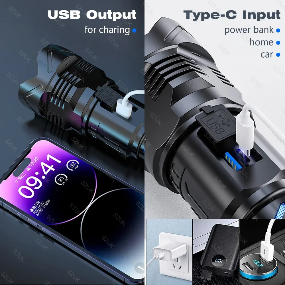 Laser Flashlight New White Laser High power LED Flashlight Super Bright Rechargeable Flashlight Long Range Ultra Flashlight for Camping Fishing