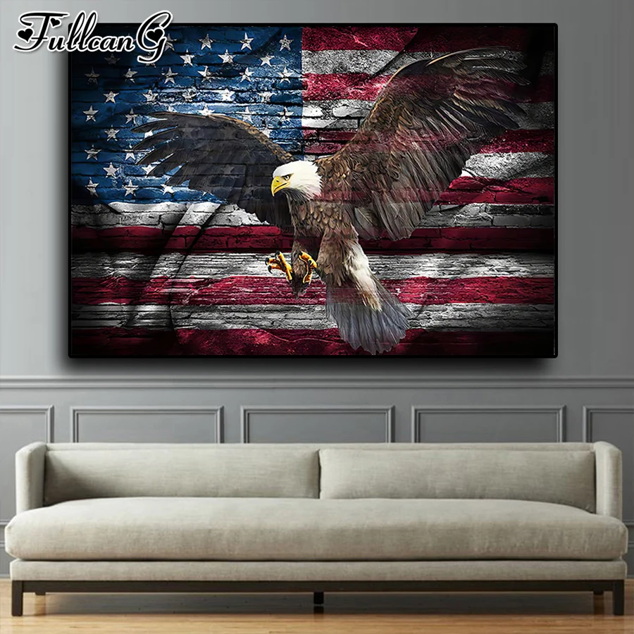 FULLCANG American Flag Eagle 5d diy diamond painting full square round rhinestone embroidery animal birds home decor FG0781 |