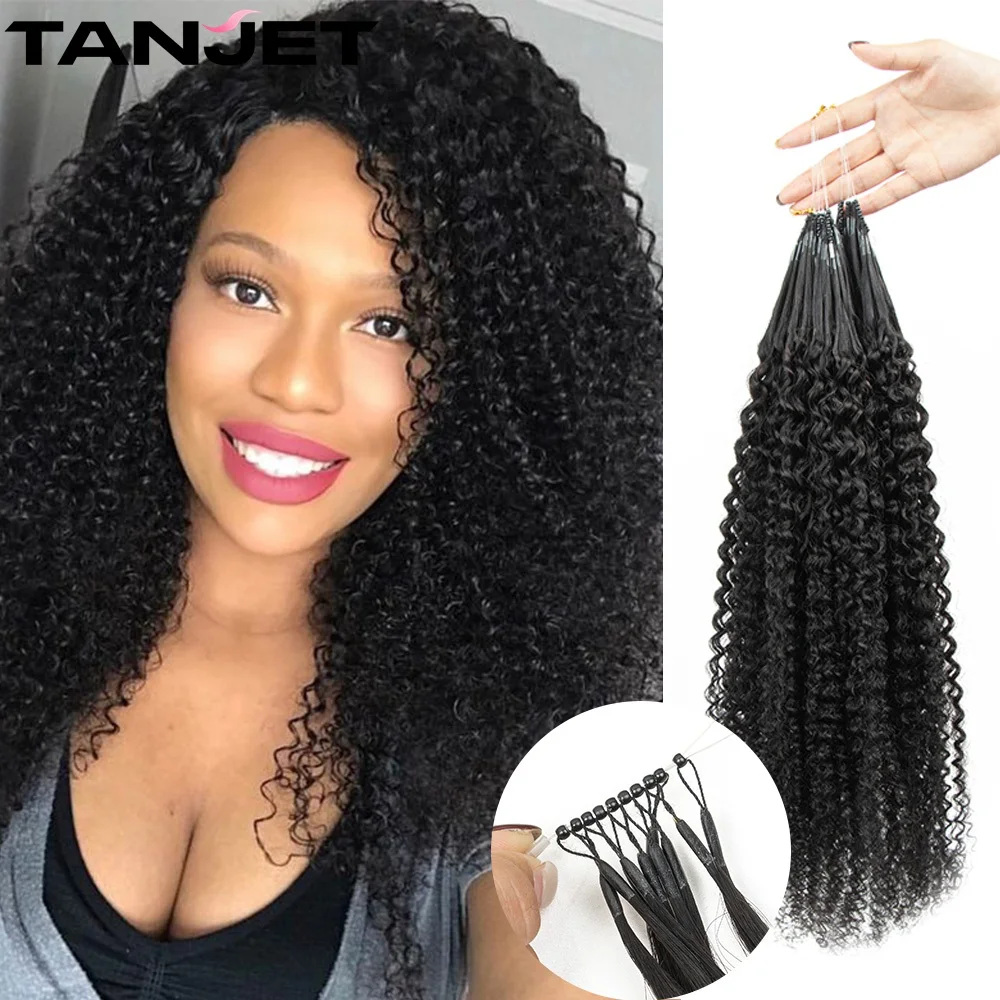 

8D Nano Rings Human Hair Extensions Afro Kinky Curly Micro Beads Black Women 12''-26'' Curly Micro Link Ring Pre Bonded Hair