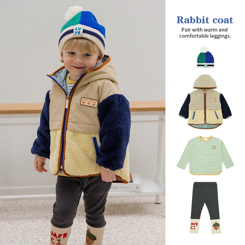 

Корейский стиль, детская одежда, куртки для мальчиков и девочек, новинка 2023, цветная верхняя одежда, пальто, футболки с длинным рукавом, штаны, детская одежда