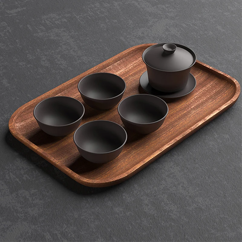 Dessert Plate Tea Tray Wooden Serving Tray Tableware Round Walnut Color Japanese Wood for Breakfast Bread Creative Tea Saucer Coffee Coasters