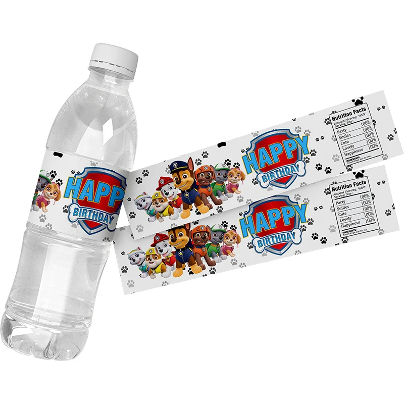 24 stücke Pfote Patrouille Thema Wasser flasche Aufkleber Etiketten Taufe Baby party Geburtstag Dekor liefert Hunde Party Wasser flasche Wrapper