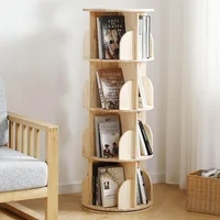 Rotating Bookshelf Tower, 4 Tier 360 Display Spinning Bookshelf, Solid Wood Narrow Book Shelf Organizer for Kid Adult 1