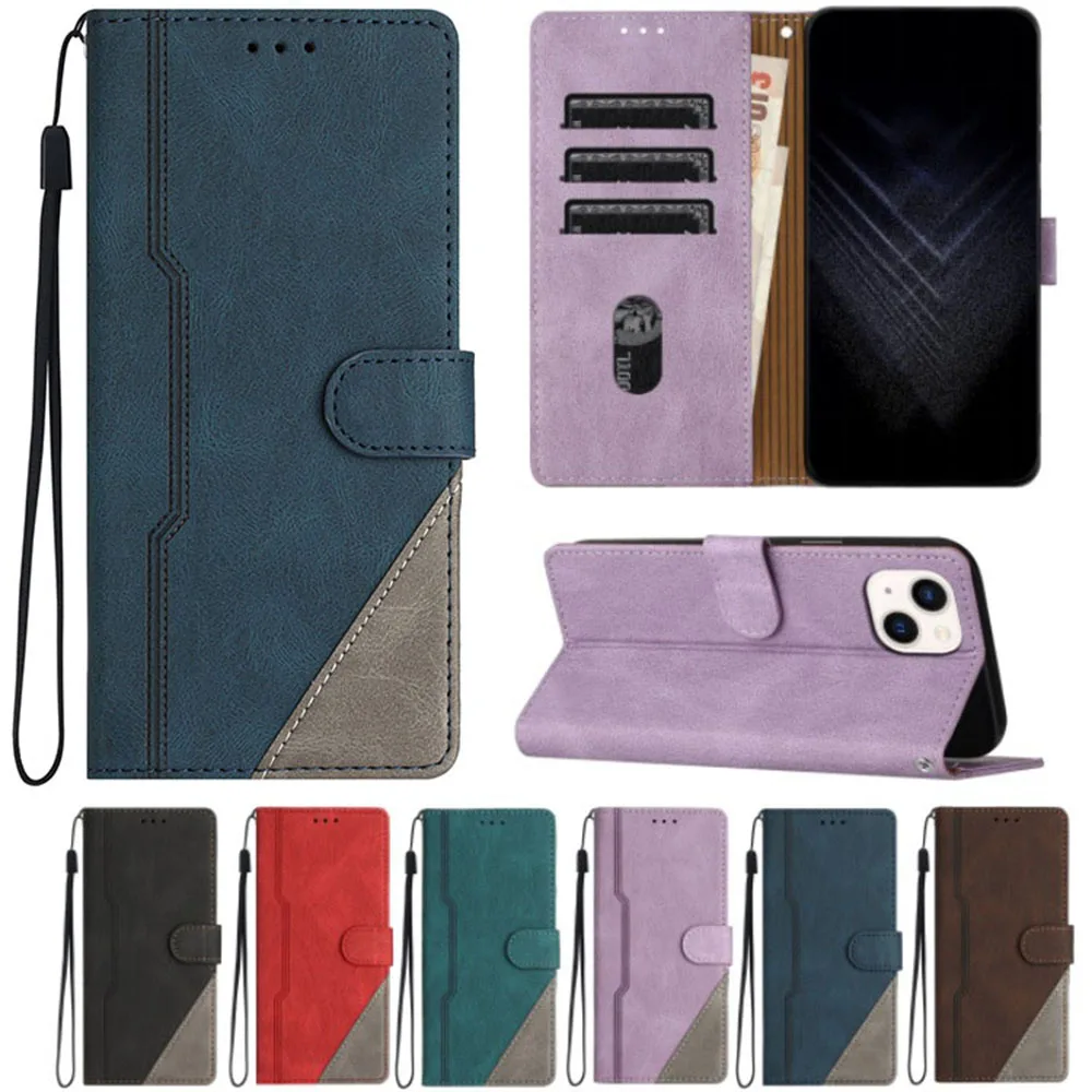 Dual-Tone Leather Flip Wallet Case with Wireless Charging and Card Slots