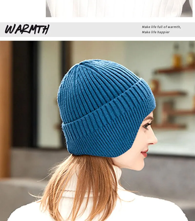 Winter Männer und Frauen Gestrickte Woolen Mode Im Freien Einfarbig Verdickt Warme Ohr Schutz Reiten Kalten Abdeckung Hut_voghion.com