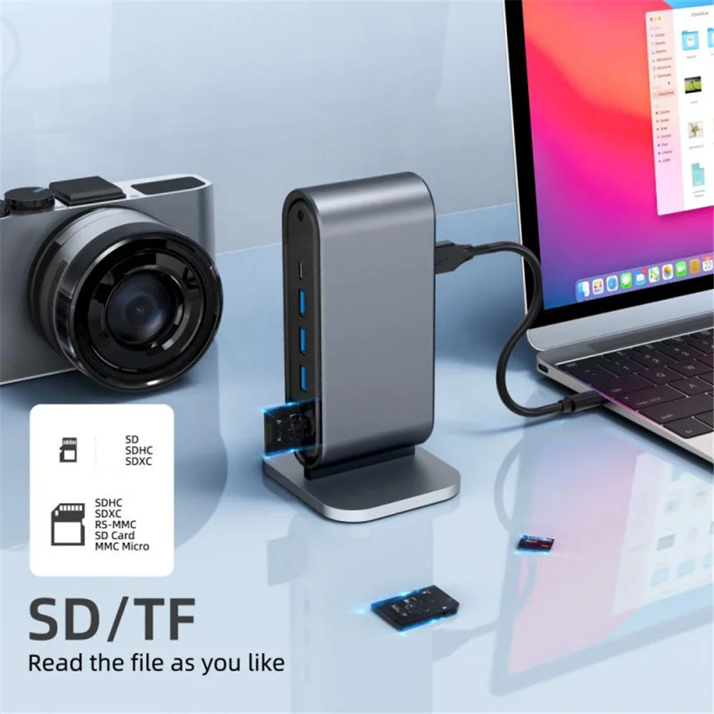 12 in 1 Type C Adapter Docking Station 4K HDMI-Compatible VGA RJ45 3.5mm Jack SD TF Card USB 3.0 Hub 100W PD for Macbook Laptop 4