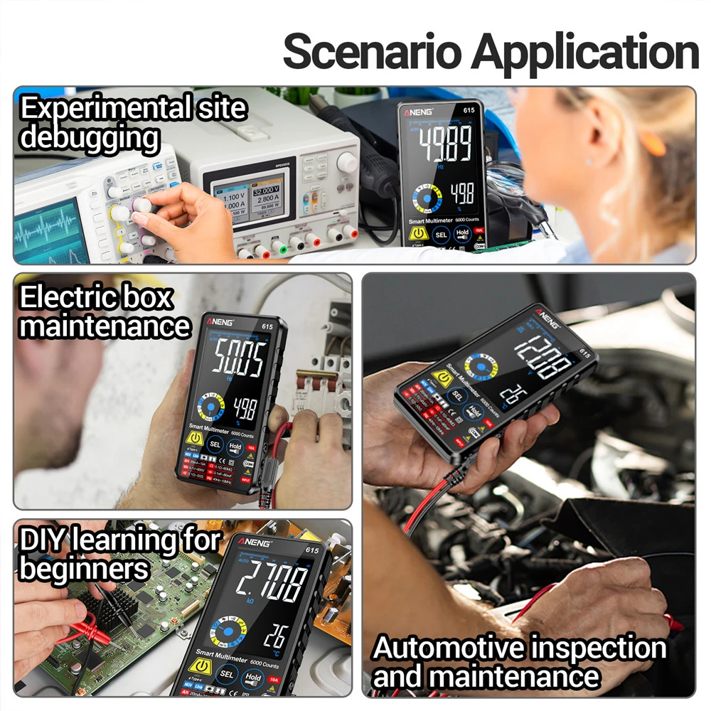 615 Multimeter Digital Smart Touch Screen 6000 Count AC/DC Current Voltage NCV Diode Lithium Battery Charging Tester Tools
