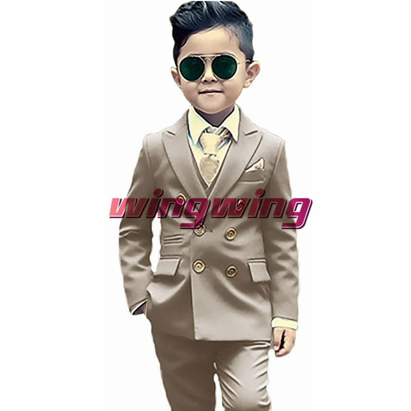 Boys Suit Wedding Two Piece Jacket Pants with Gold Button boys suits