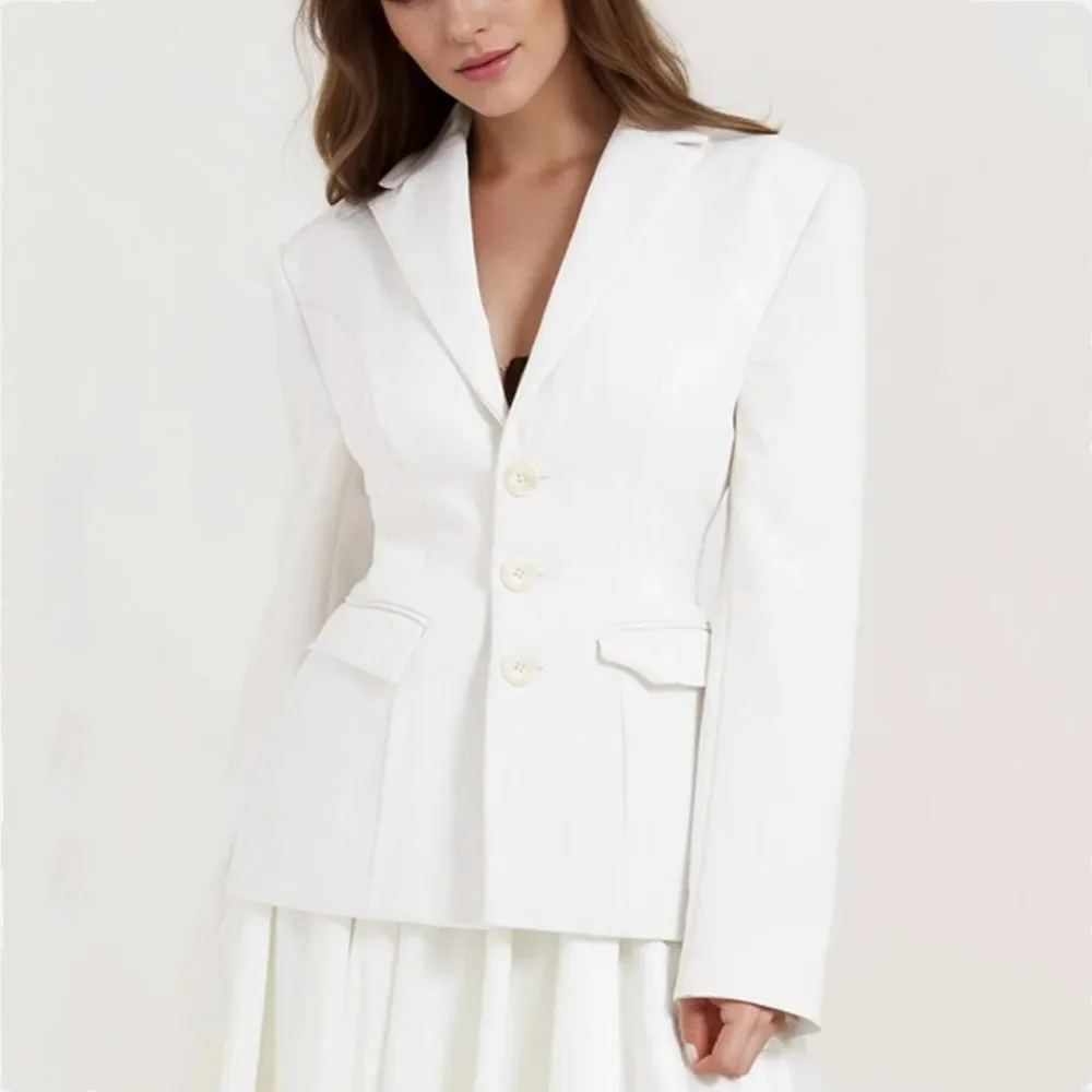 Autumn Single-breasted Buttons Slim Waist Blazer Boyfriend Retro Women Pad Shoulder Full Sleeve Suit Female Coat