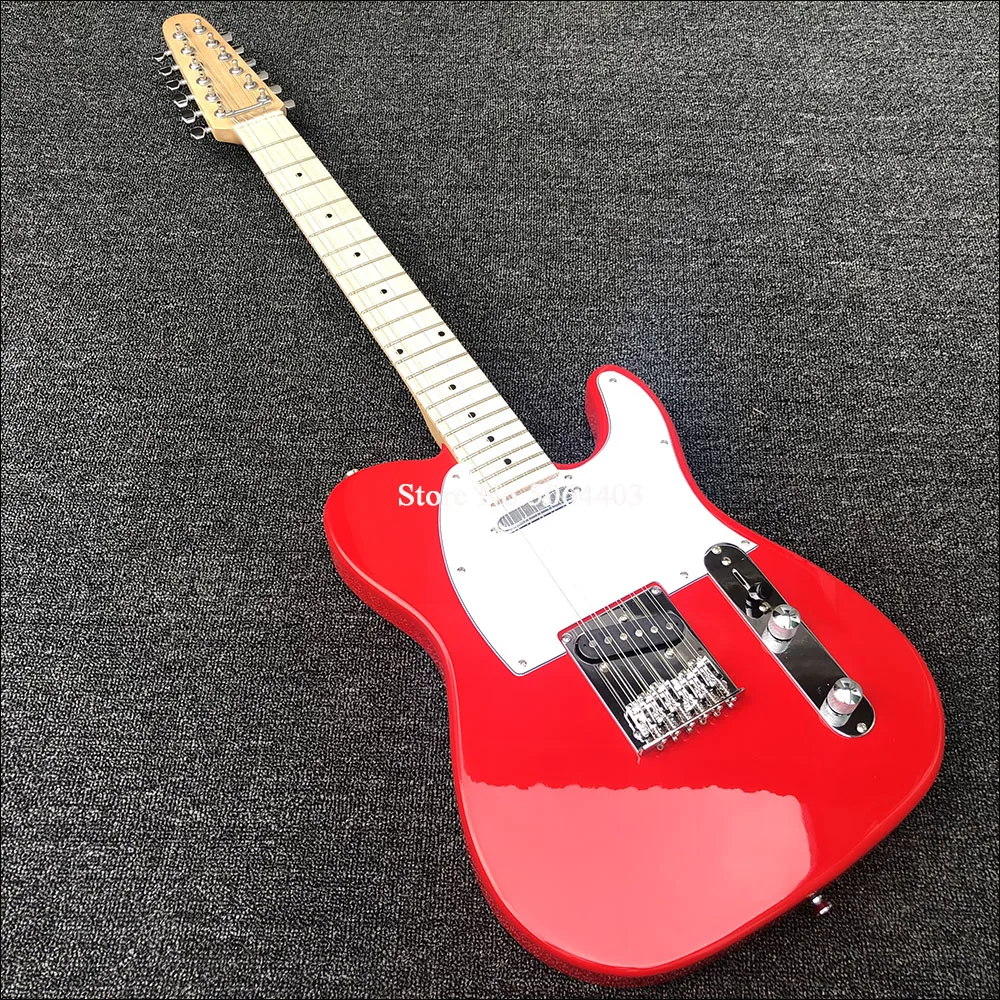 

High quality 12-string electric guitar with red paint and white guard maple neck special postage.