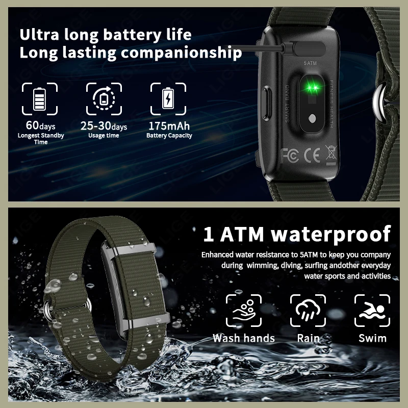 LIGE New Fitness Tracker Bracelet Thermometer Heart Rate Health Monitoring Call Reminder Smart Watch Sports Band For Men Women