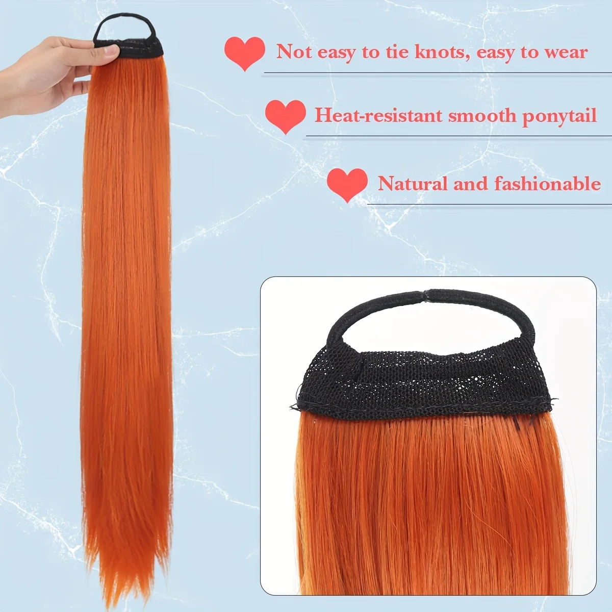 28inch Synthetic Long Straight Ponytail Wig Extension for Women Soft Heat-Resistant Hair with Elastic Rubber Band Ponytail