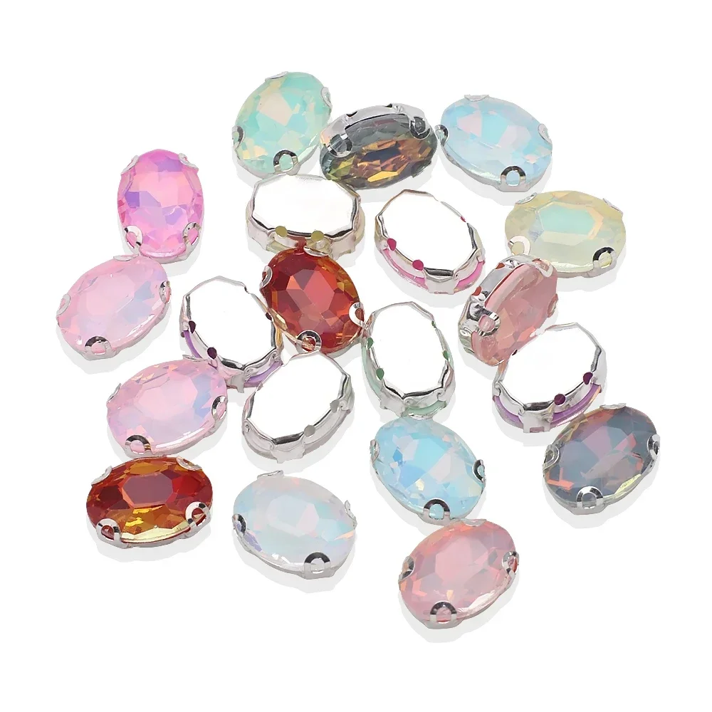 20Pcs 8x10mm 크리스탈 유리 실버 클로 타원형 라인 석 Strass 크리스탈 바느질 의류에 대 한 돌에 바느질 DIY 패브릭