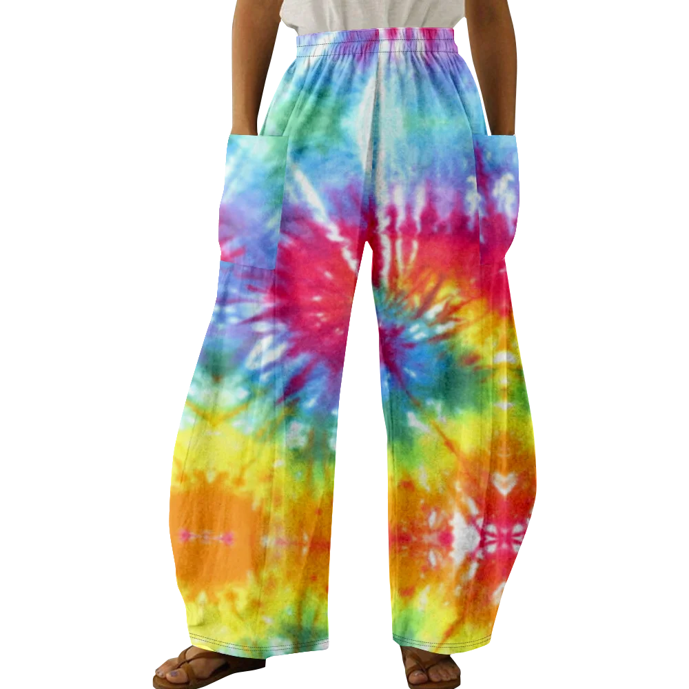 Summer Sweatpants Joggers Tie Dye Print Fashion Womens Pants Casual Pants Pocket Design Loose Trouser Sweatpants Elegant