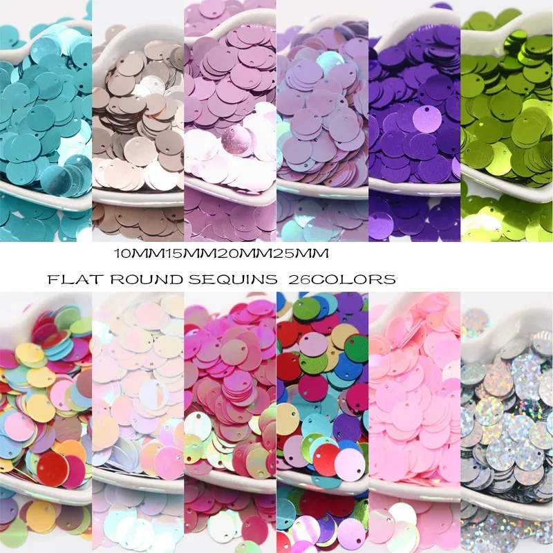 Sequins for crafts Paillette Sequin 10mm 15mm 20mm 25mm Large Flat Round Edge Hole Loose Sequins for Carfs Kids Dance DIY Decoration 10g