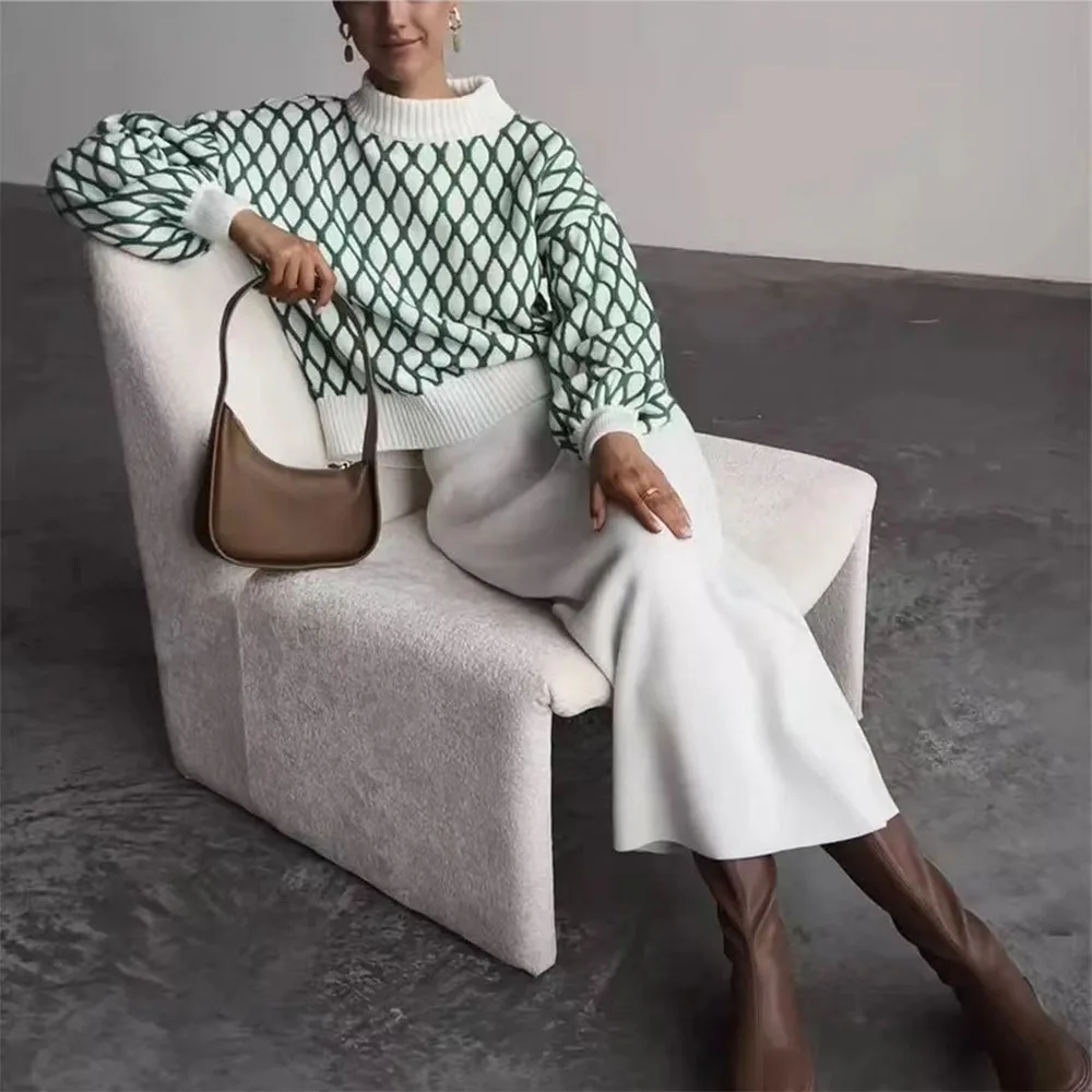 Suéter de punto a rayas para mujer, moderno, ajustado, holgado, de cuello alto, para otoño, deportivo, informal, 2025