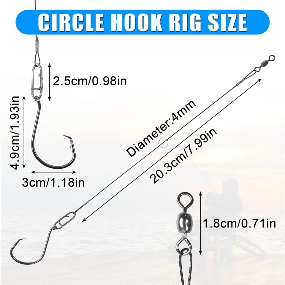 CWSDXM Circle Hooks Rigs, 15pcs Fishing Leader Rigs With Steel