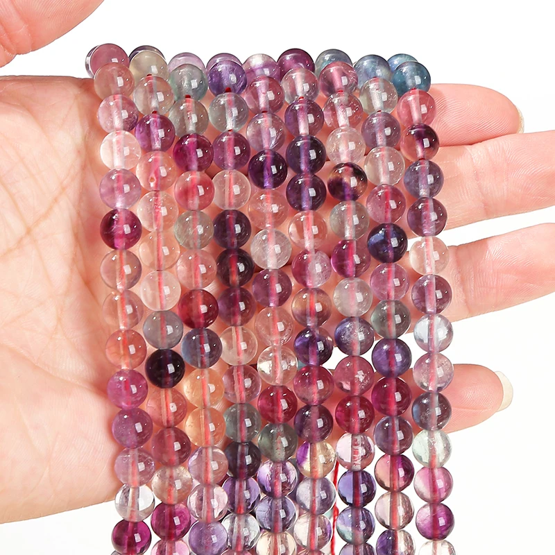 5A High Quality Natural Fluorite Stone Round Loose Spacer 4 6 8mm Pick Size For Jewelry Making Diy Necklace Bracelet Accessory 2
