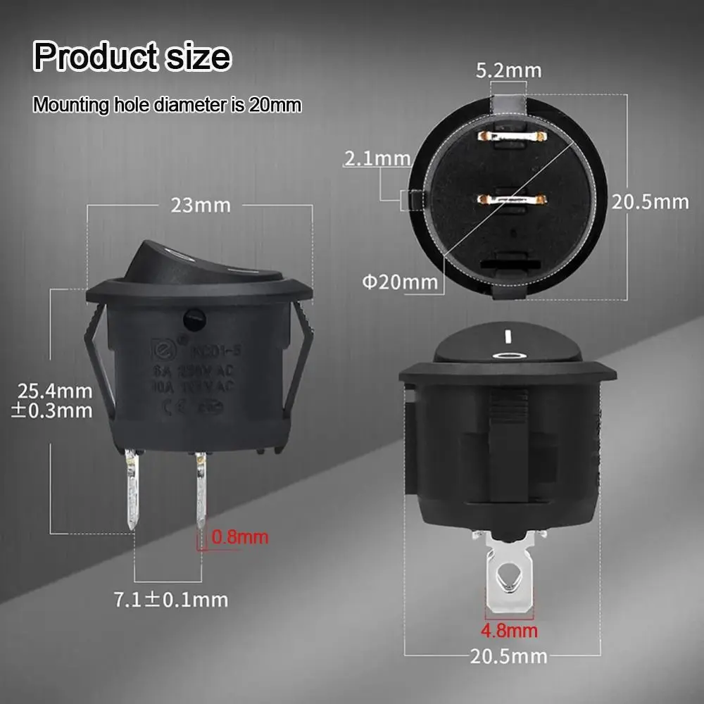 5PCS ON/OFF Round Rocker Switch MINI Toggle Switch 2 Pin SPST Push Button Switch 12V 24V 20MM with Wires for Auto Car Boat RV