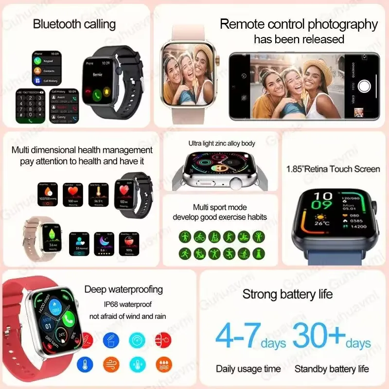 2025 Fit 3 Ultra AI Diagnosis Health Smart Watch Women Blood pressure Heart Rate Temperature BT call Men Smartwatch