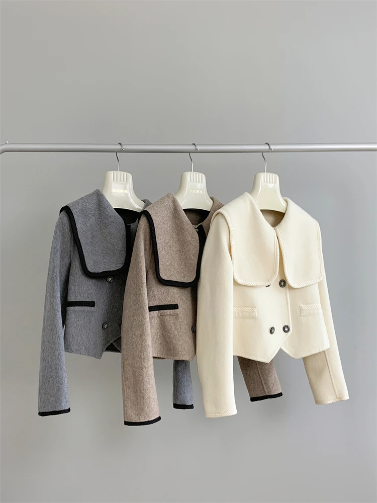 

Academy Doll, Navy Collar, Double sided Cashmere Wool Coat, Female, Young, Small, Short, Autumn and Winter, Double breasted