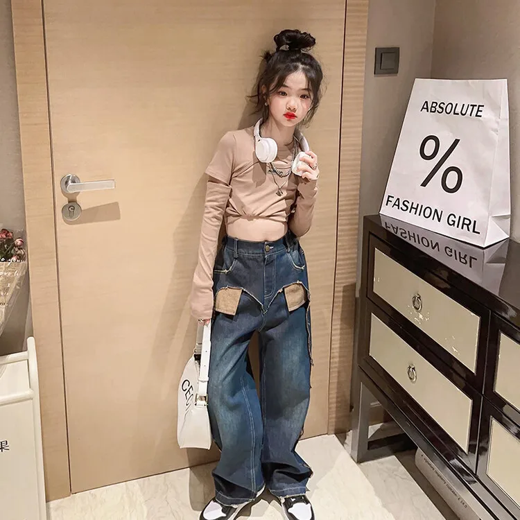 Girl Top New Spring Autumn Korean Fashion Style Cut Out Base Shirt Girls Solid Long Sleeve Blouse Casual Children Clothes
