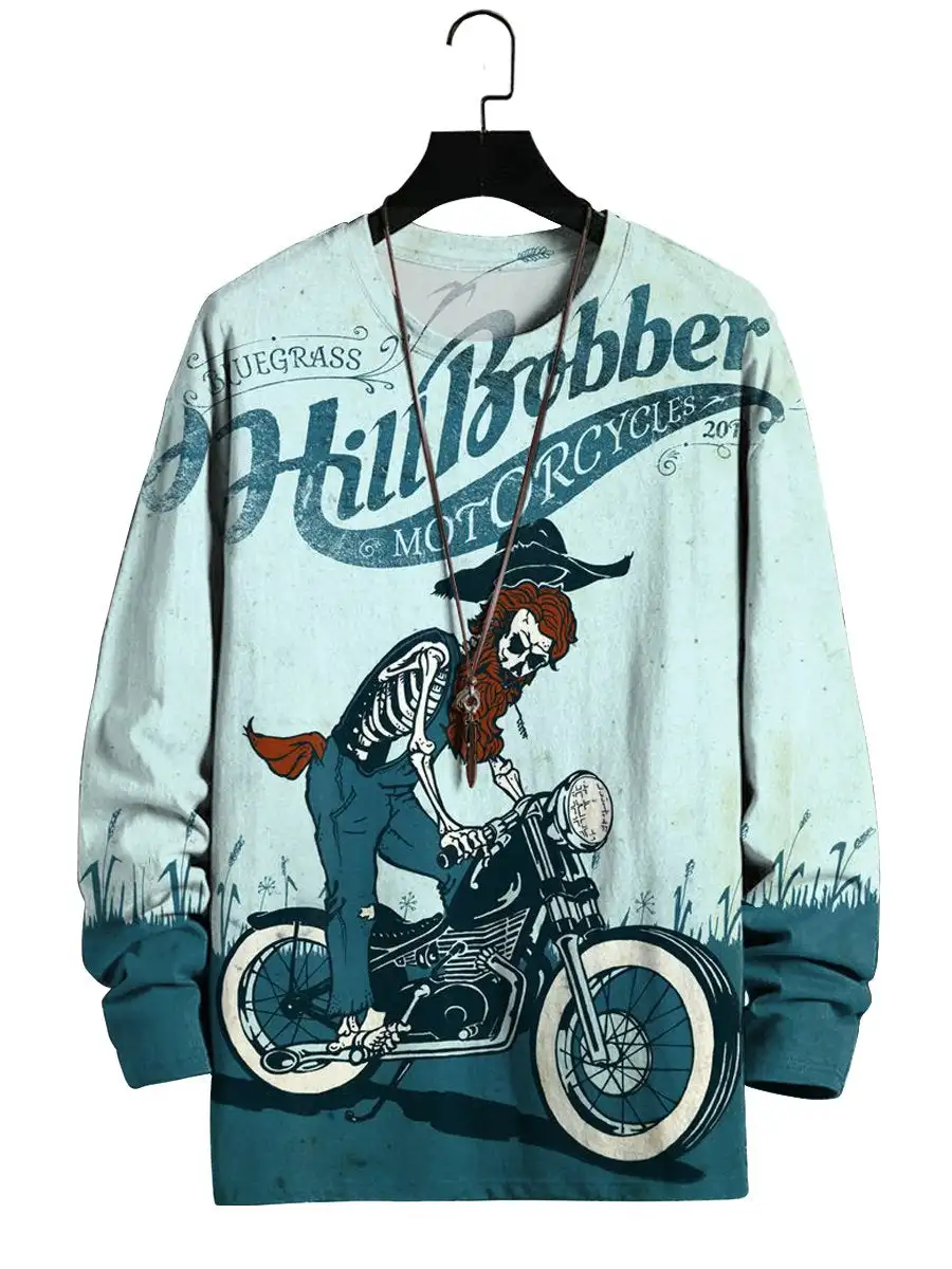 

Men's Vintage Motorcycle Print Long Sleeve T-Shirt
