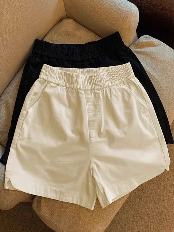 plus Size Elastic Waist Thin Summer ort Pants Women Loose Wide Leg Casual Trousers High Waist ort Length Faionable