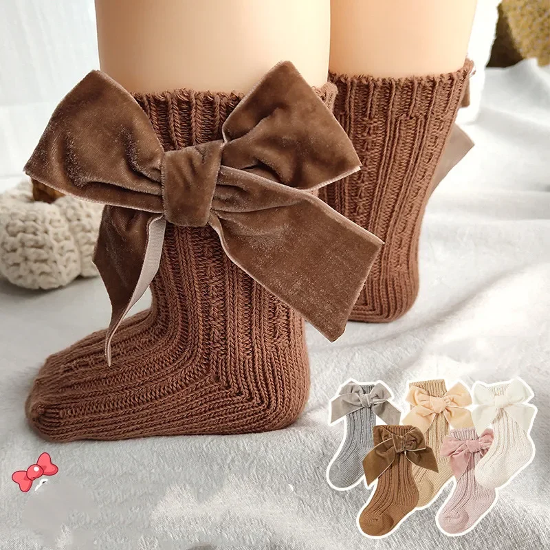 

Baby Infant Winter Socks Warm Cotton Children Socks Thick Winter Knitted Girls Ankle Socks Big Bows Toddlers Boot Socks 0-3Years