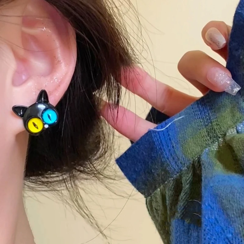 Cute Fish Cat Earrings - Retro Asymmetrical Cartoon Jewelry for Women