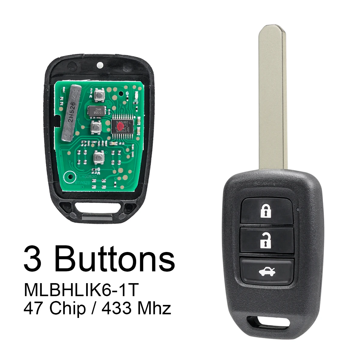 433Mhz 2Buttons Car Remote Key with ID47 PCF7961 Chip / MLBHLIK6-1TA Fit for Honda 2013-2015 CRV 2013-2017 Accord  Civic