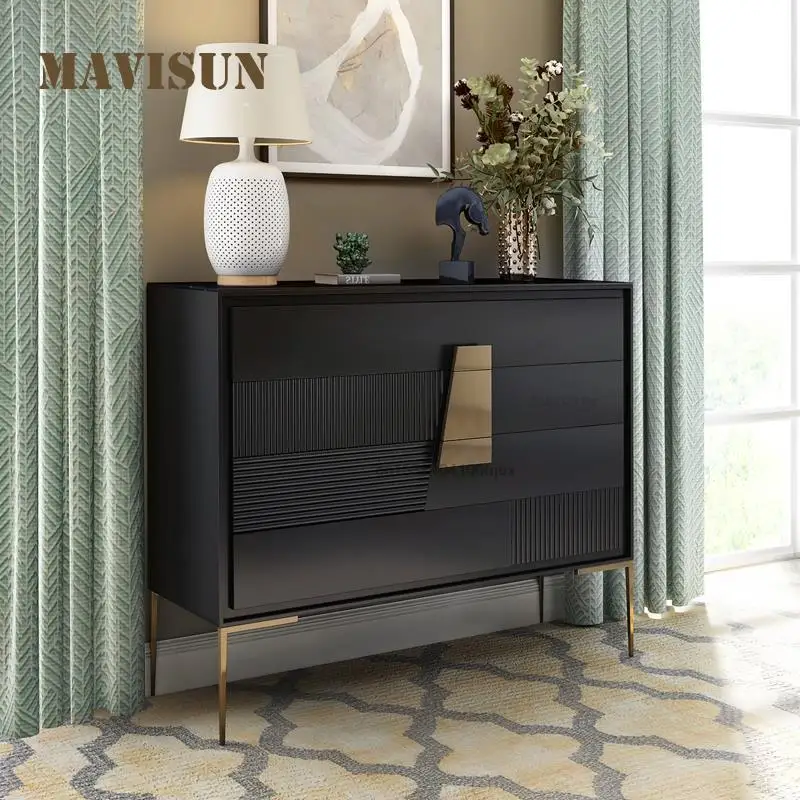 Rock Board Four-Drawer Cabinet Modern Minimalist Living Room Corridor Storage Cupboard American Light Luxury Bedroom Cabinet