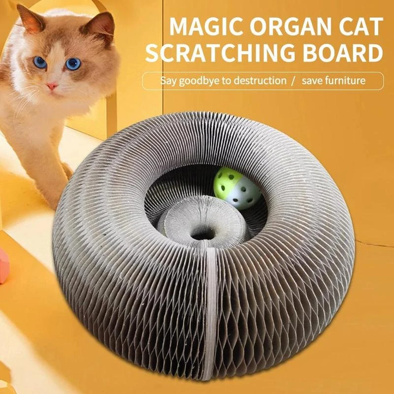 Magic Organ Cats Scratch Board Round Cats Scratching Board With Toy Bell Ball Pet Supply Kitten Toy Folding Corrugated Cats Nest