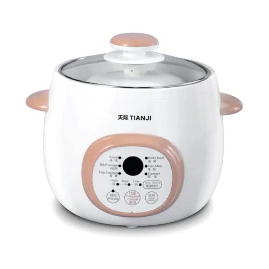 Electric Stew Pot Ceramic Soup Porridge Cooker Slow Cookers with Lid 1L White