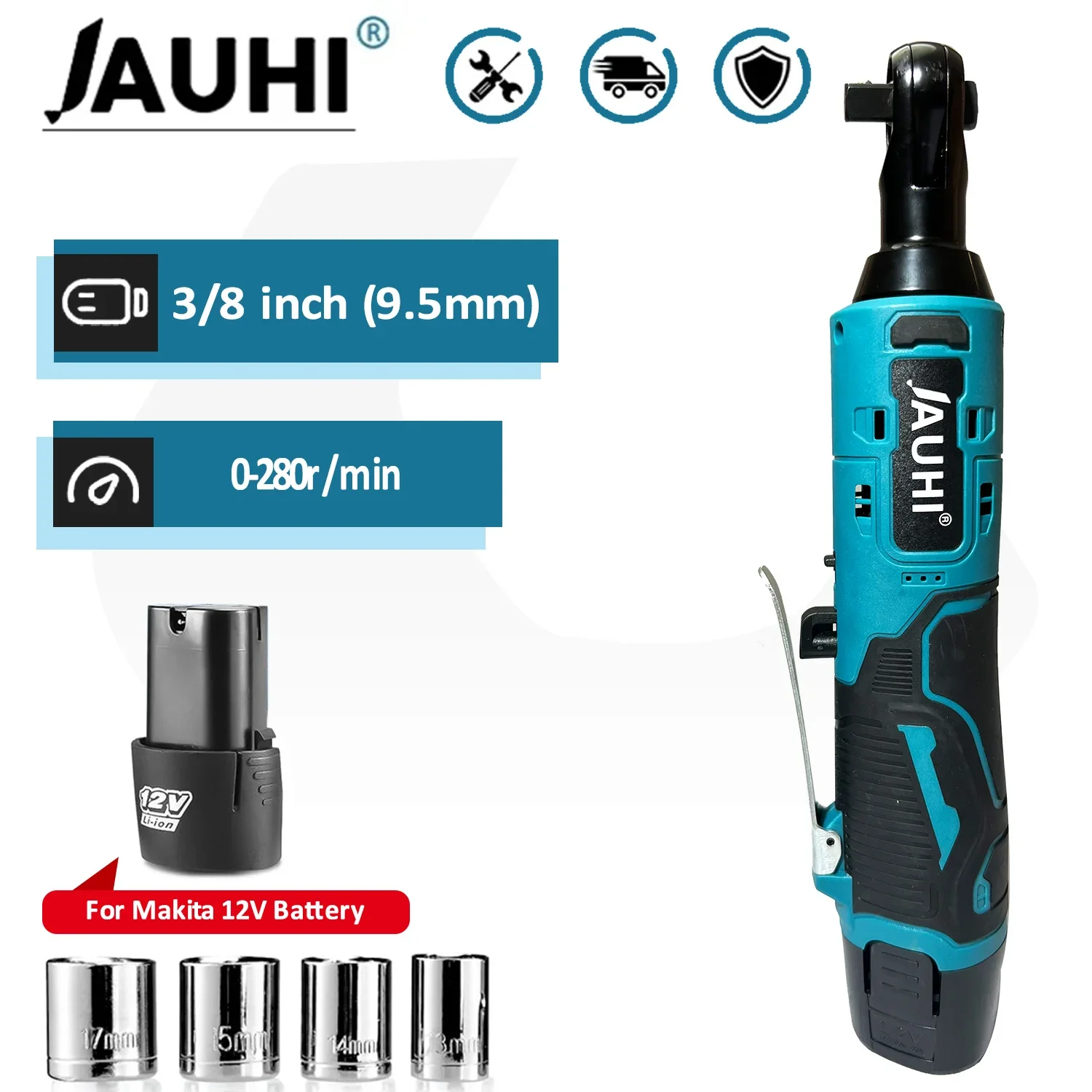 

JAUHI 60N.m Cordless Electric Wrench 3/8 Inch Right Angle Ratchet Wrenches 12V Rechargeable Car Repair Tool Set Angle Wrench