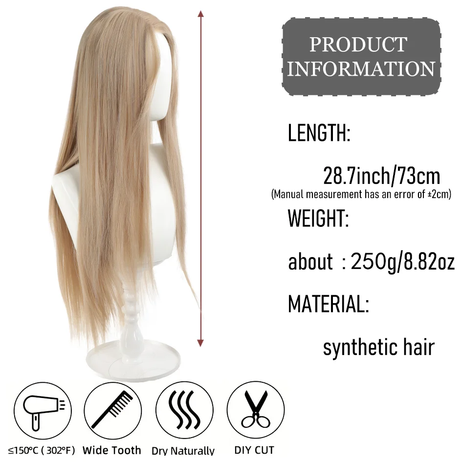 Synthetic wig linen long straight hair with bangs long curly hair ponytail extensions dirty braids Halloween Christmas gifts - 3