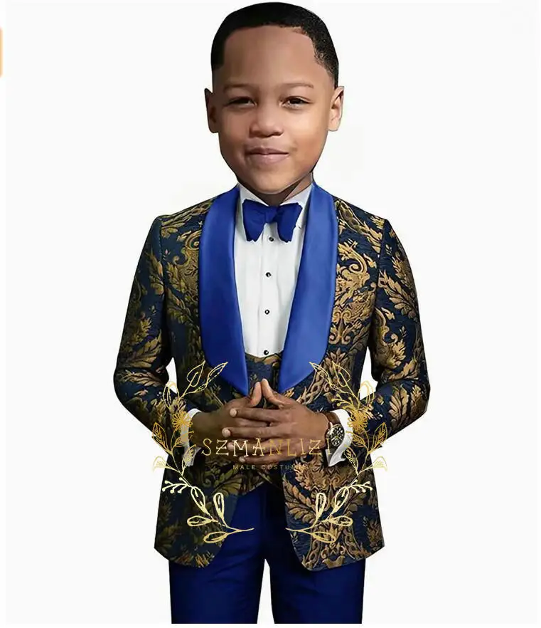 3-16 Years Old Groom Boy Suits Floral Handsome Cute Kids Wedding Party Tuxedos 3 Piece Suits (Jacket+Pants+Vest)